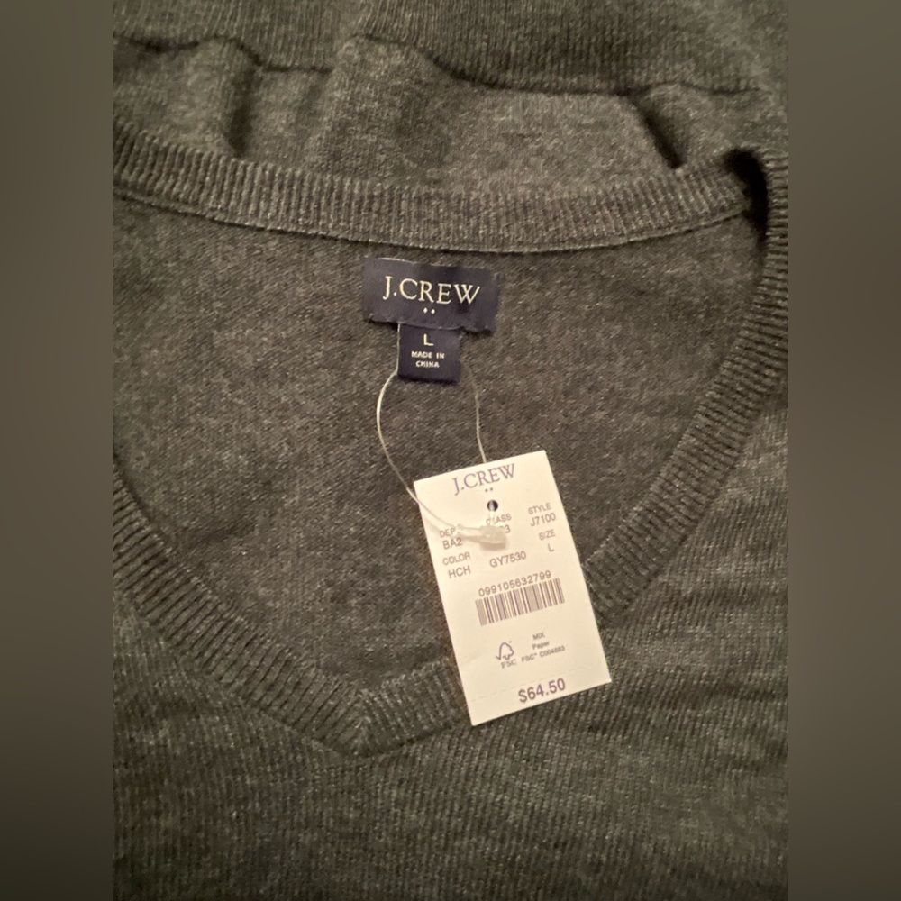 J. Crew Men's Dark Gray V-neck Sweater L - Picture 2 of 3